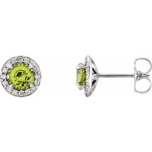 14K White Gold 3.5 mm Natural Peridot & 1/8 CTW Natural Diamond Earrings