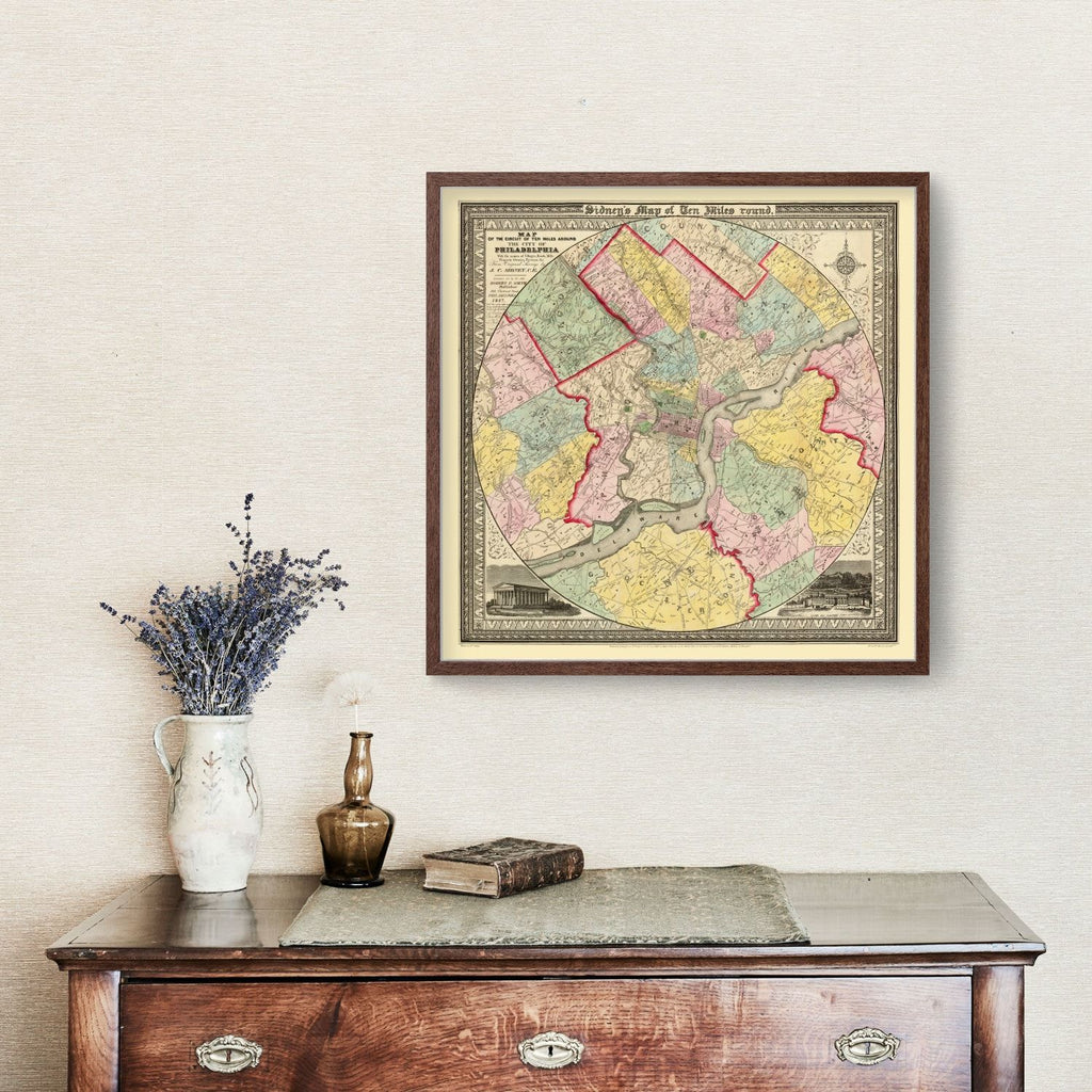 Vintage Map of Philadelphia, Pennsylvania 1847