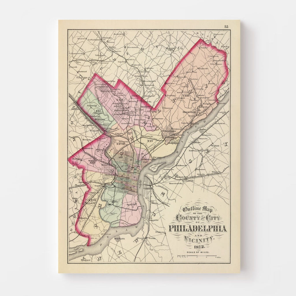Vintage Map of Philadelphia, Pennsylvania 1872