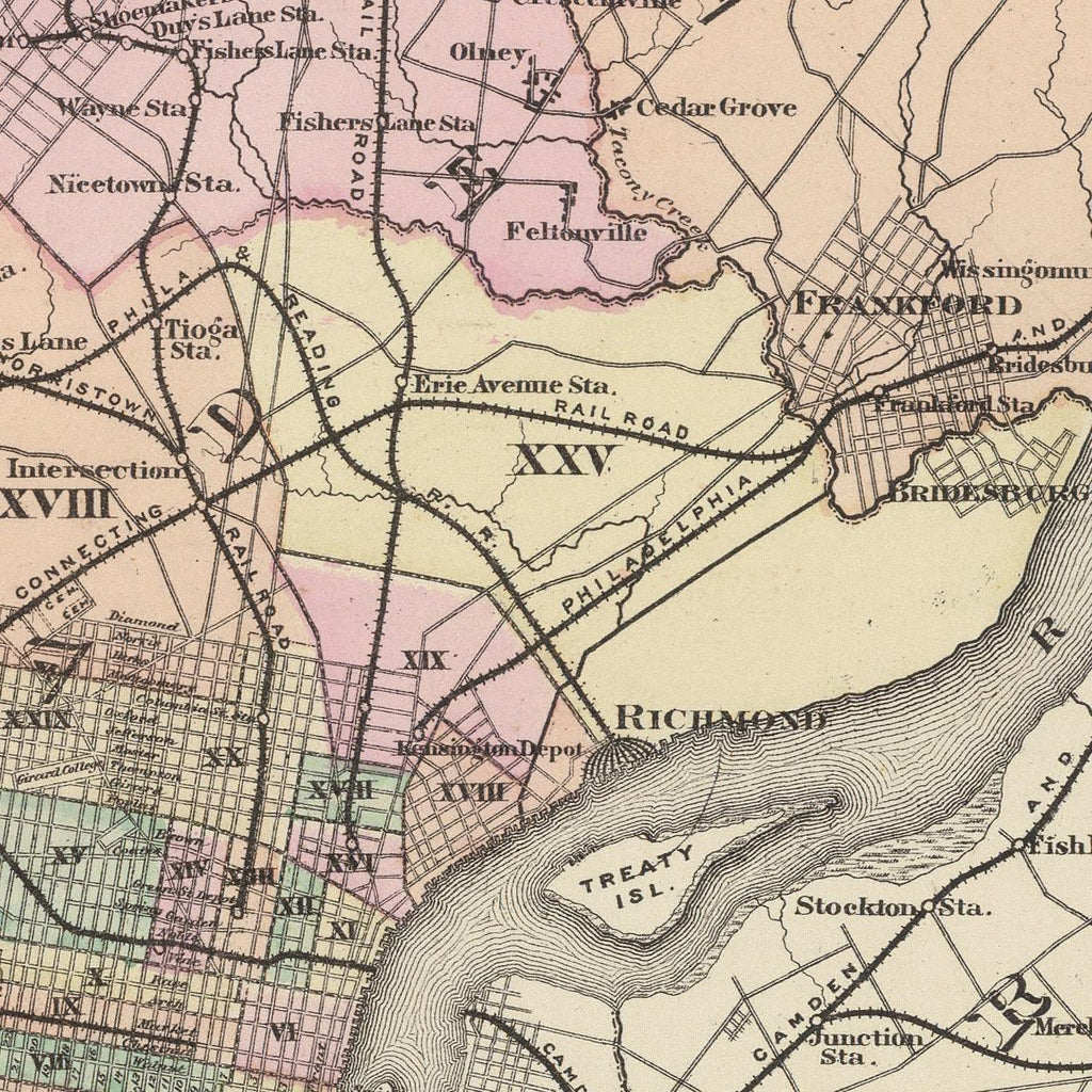 Vintage Map of Philadelphia, Pennsylvania 1872