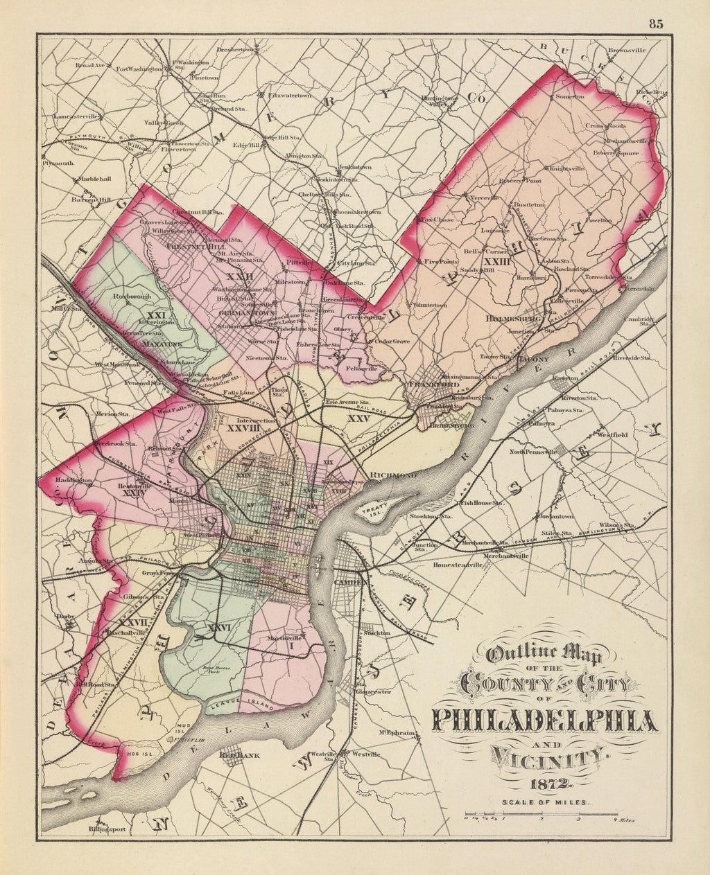 Vintage Map of Philadelphia, Pennsylvania 1872