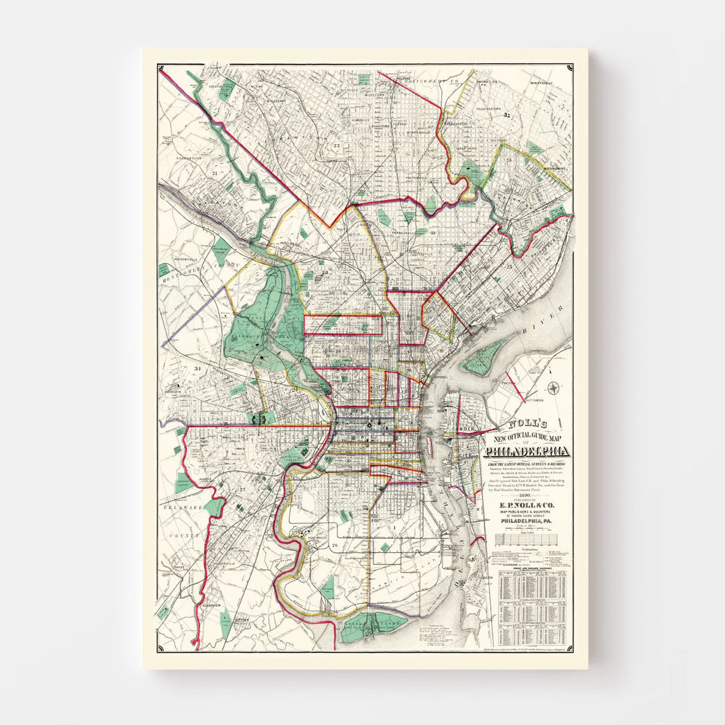 Vintage Map of Philadelphia, Pennsylvania 1890
