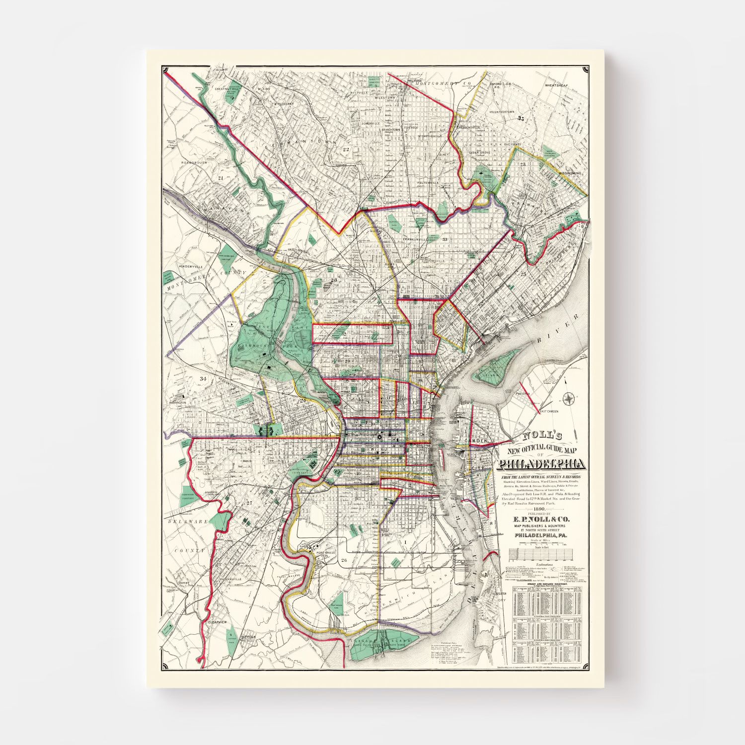 Vintage Map of Philadelphia, Pennsylvania 1890