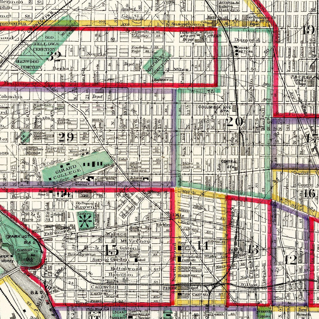 Vintage Map of Philadelphia, Pennsylvania 1890