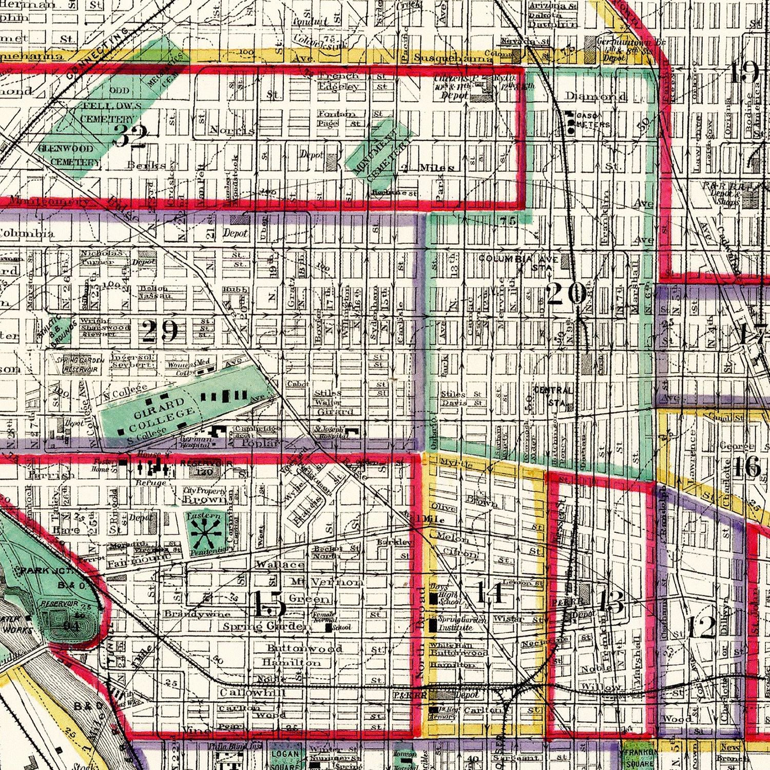 Vintage Map of Philadelphia, Pennsylvania 1890
