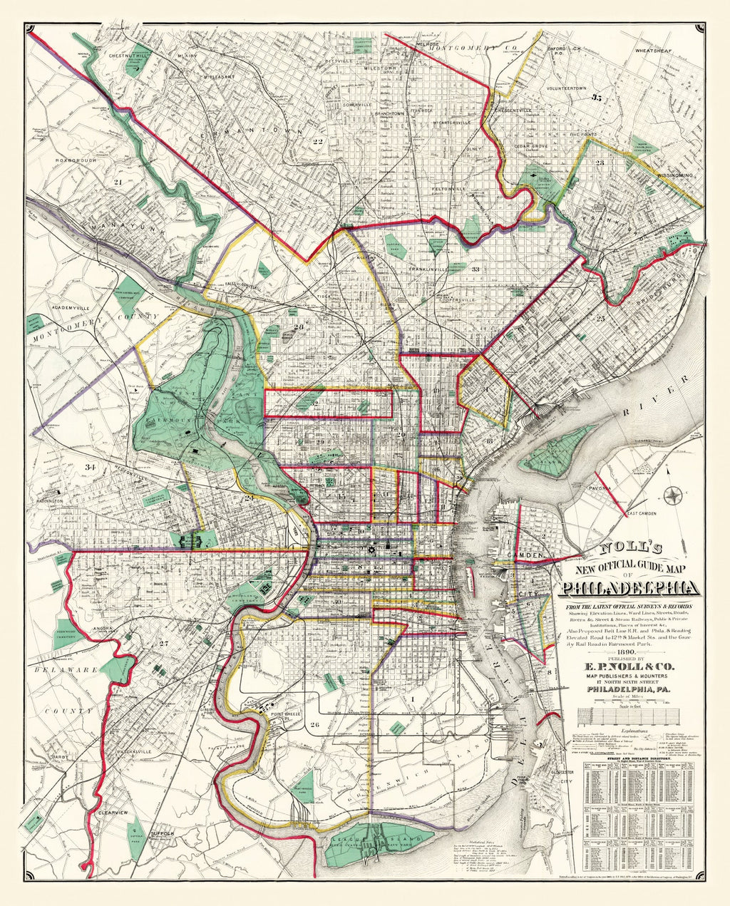 Vintage Map of Philadelphia, Pennsylvania 1890