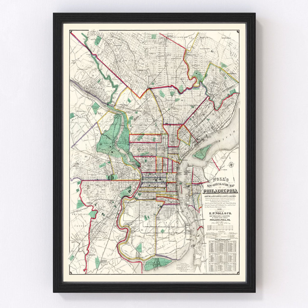Vintage Map of Philadelphia, Pennsylvania 1890