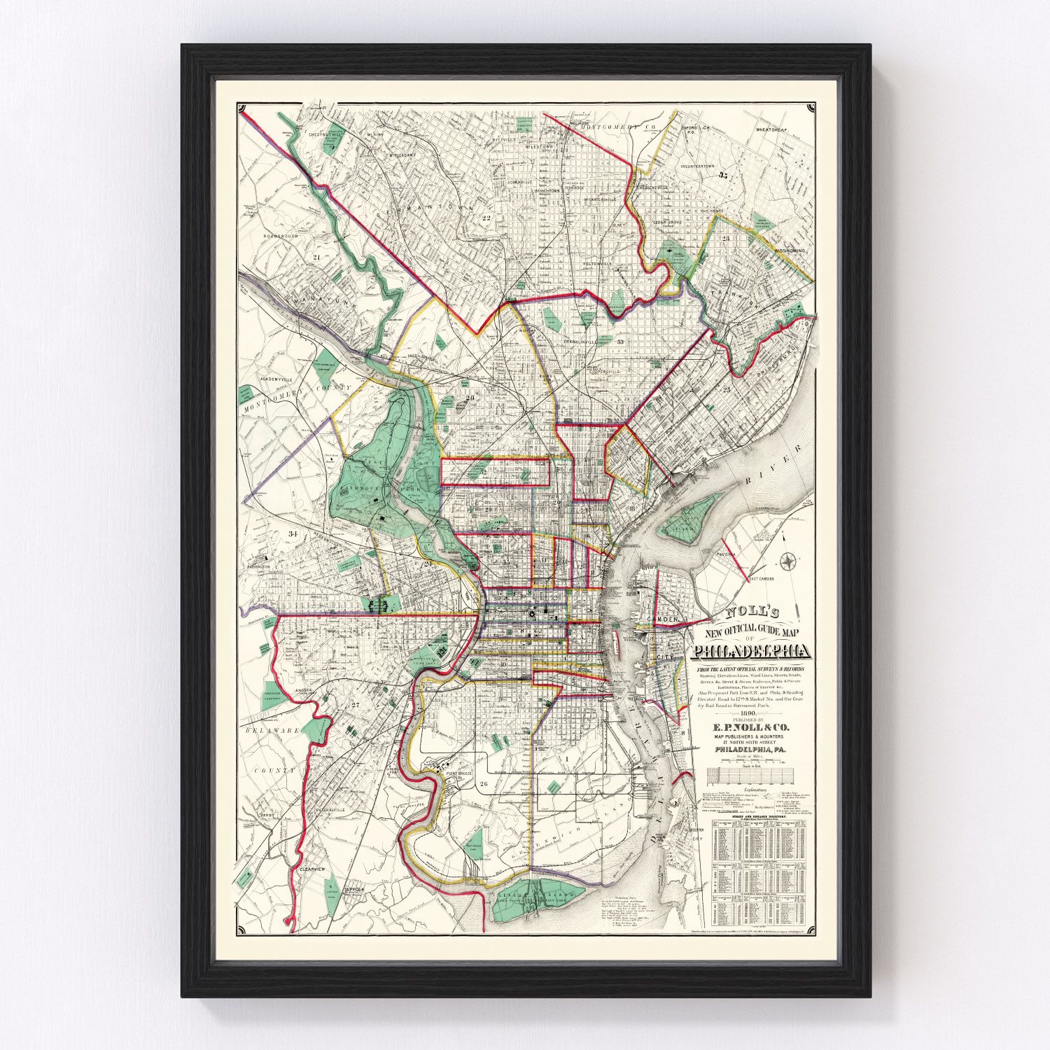 Vintage Map of Philadelphia, Pennsylvania 1890