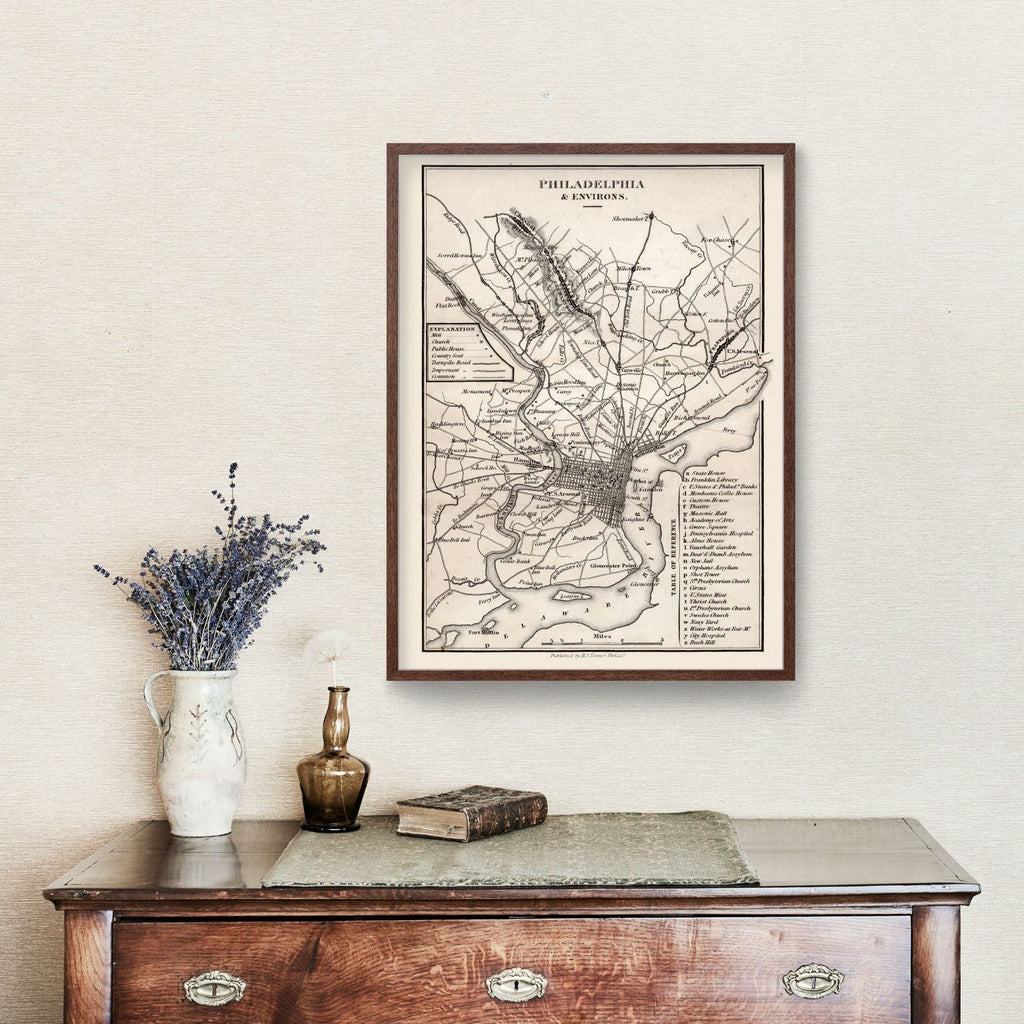Vintage Map of Philadelphia, Pennsylvania 1828