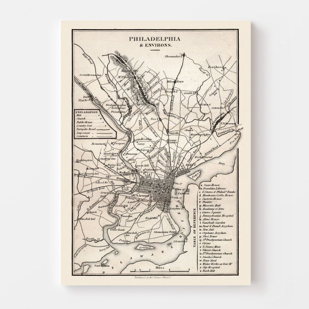 Vintage Map of Philadelphia, Pennsylvania 1828