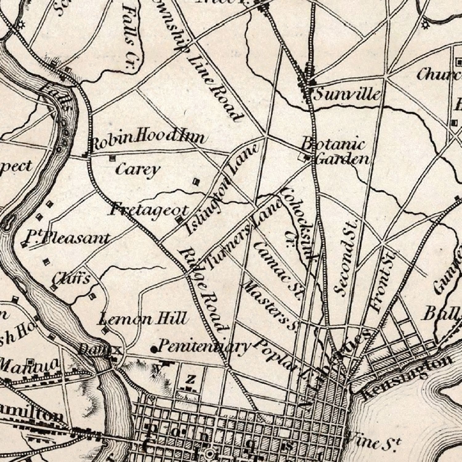 Vintage Map of Philadelphia, Pennsylvania 1828