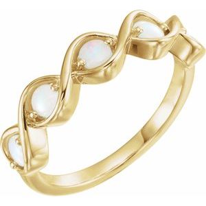 14K Yellow Gold Natural White Opal Stackable Ring