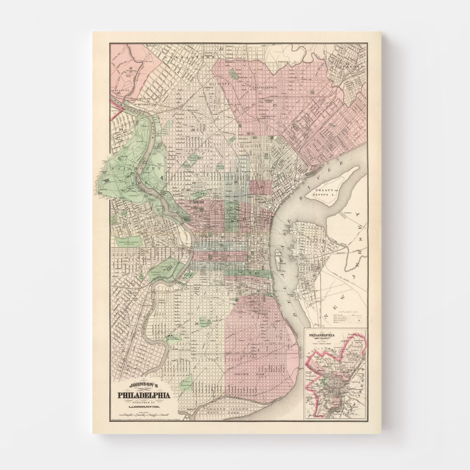 Vintage Map of Philadelphia, Pennsylvania 1886