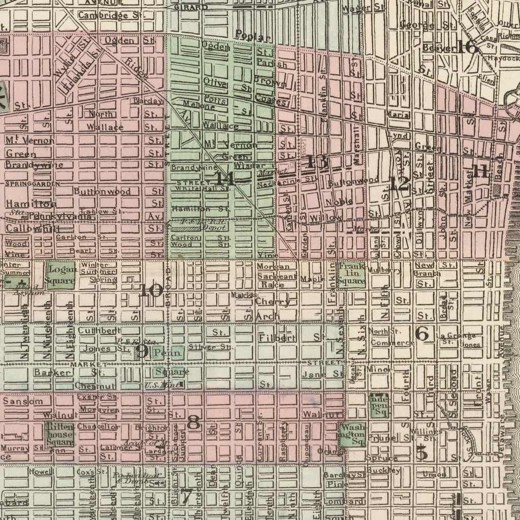 Vintage Map of Philadelphia, Pennsylvania 1886