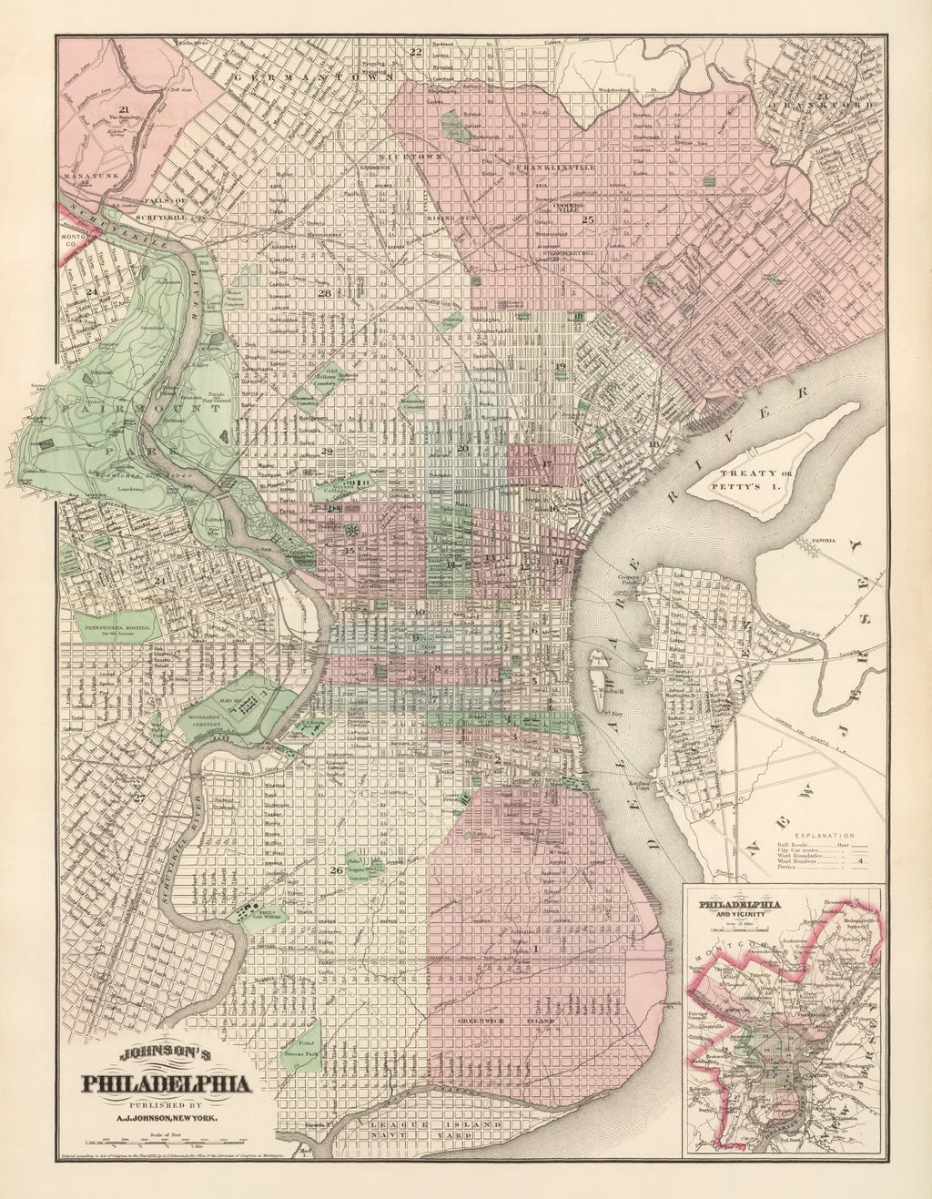 Vintage Map of Philadelphia, Pennsylvania 1886