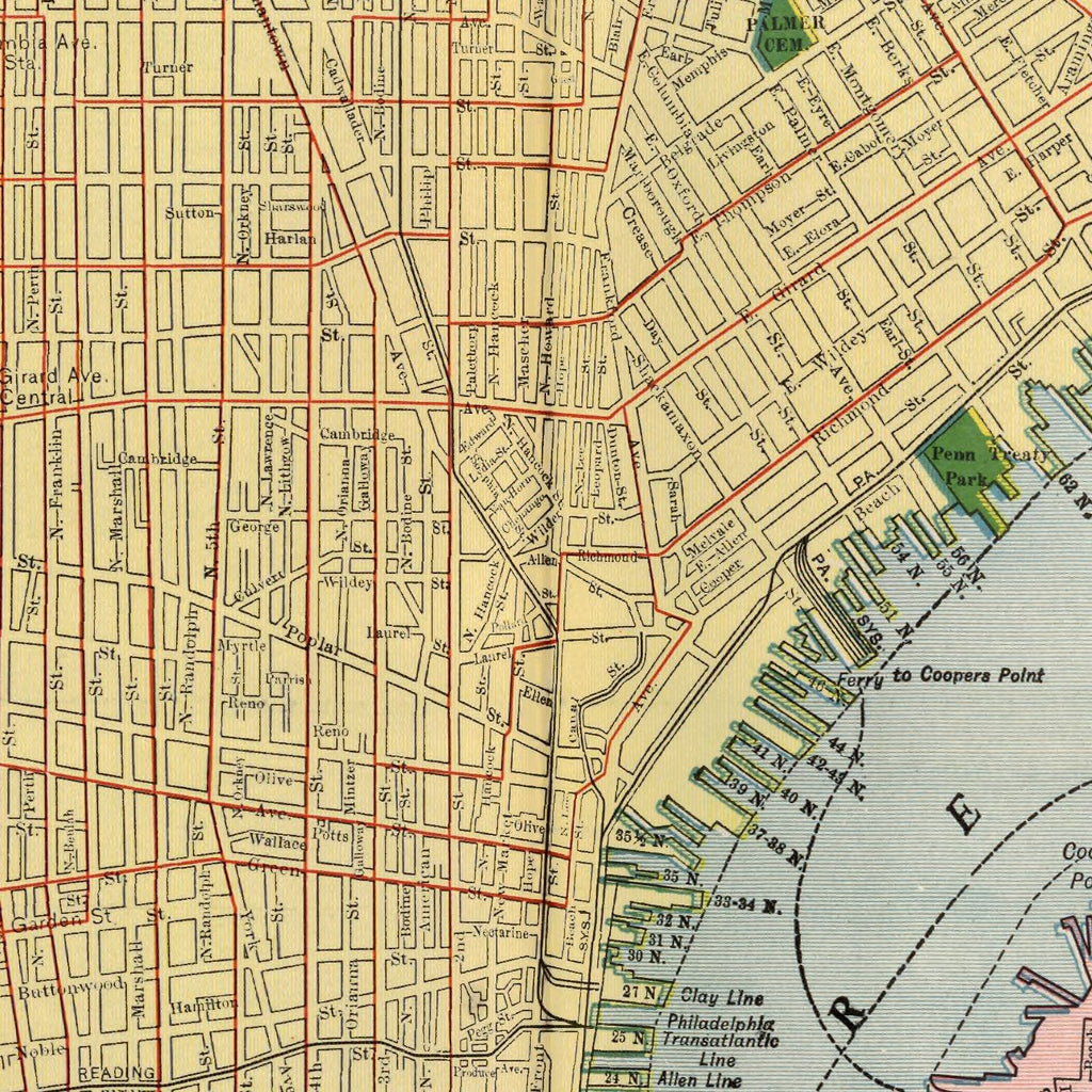 Vintage Map of Philadelphia, Pennsylvania 1924
