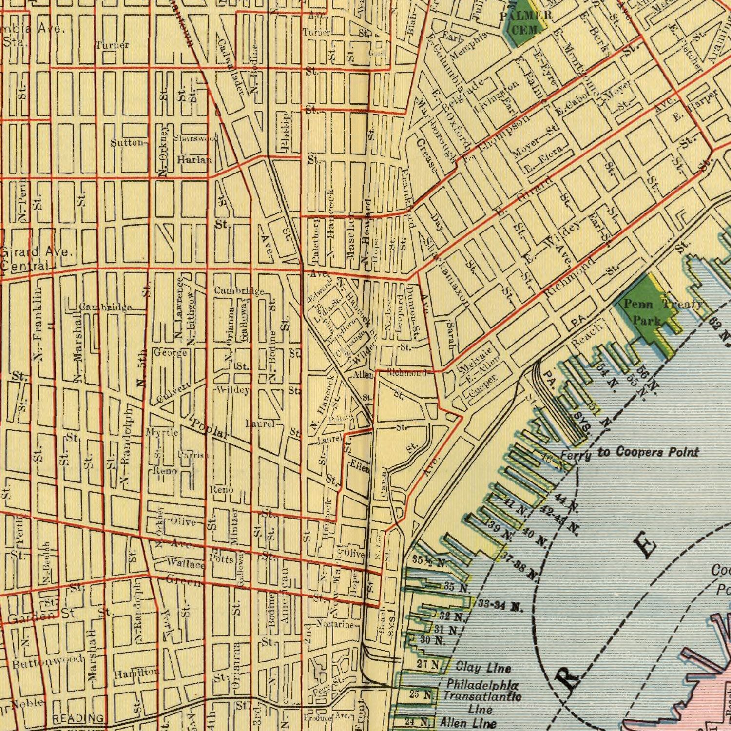 Vintage Map of Philadelphia, Pennsylvania 1924