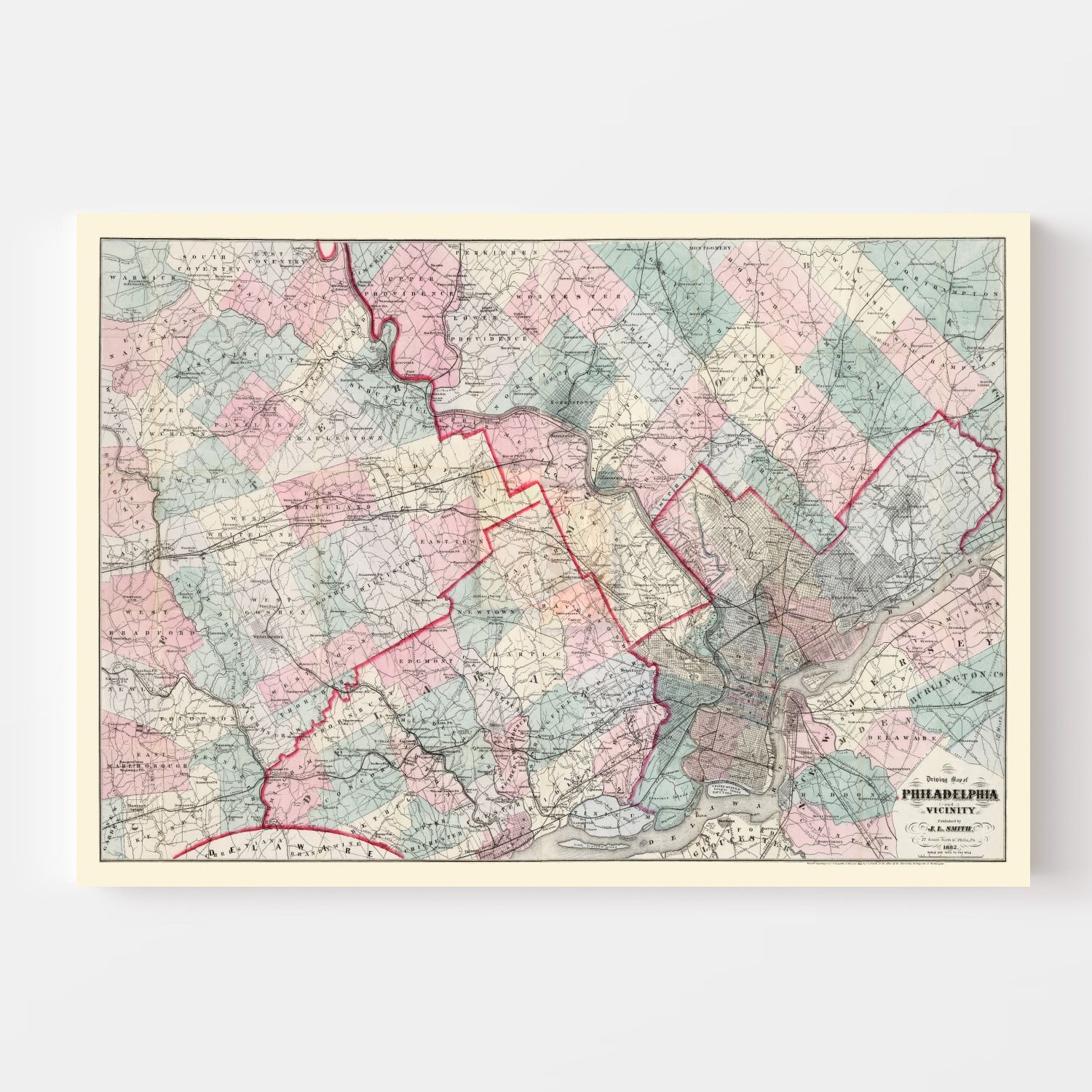 Vintage Map of Philadelphia, Pennsylvania 1882