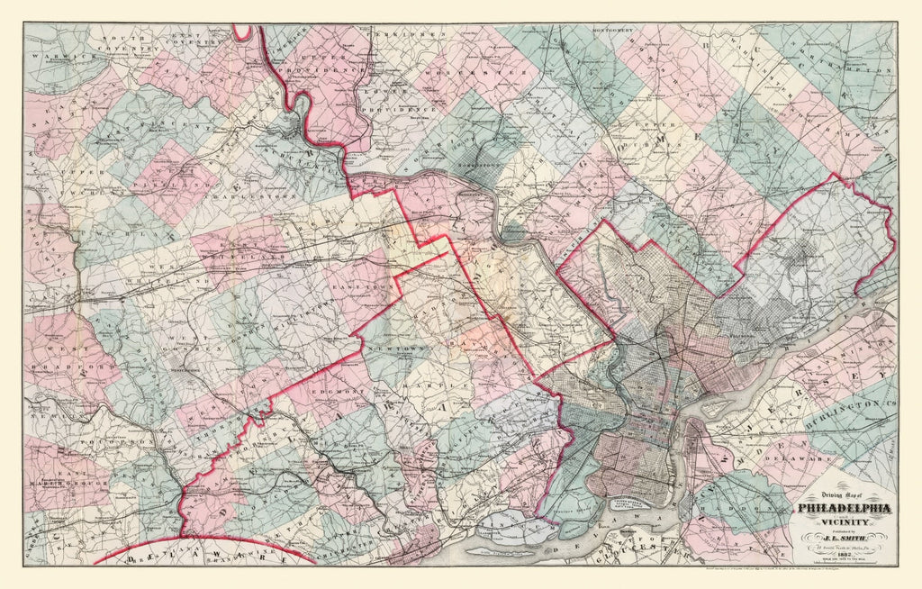 Vintage Map of Philadelphia, Pennsylvania 1882