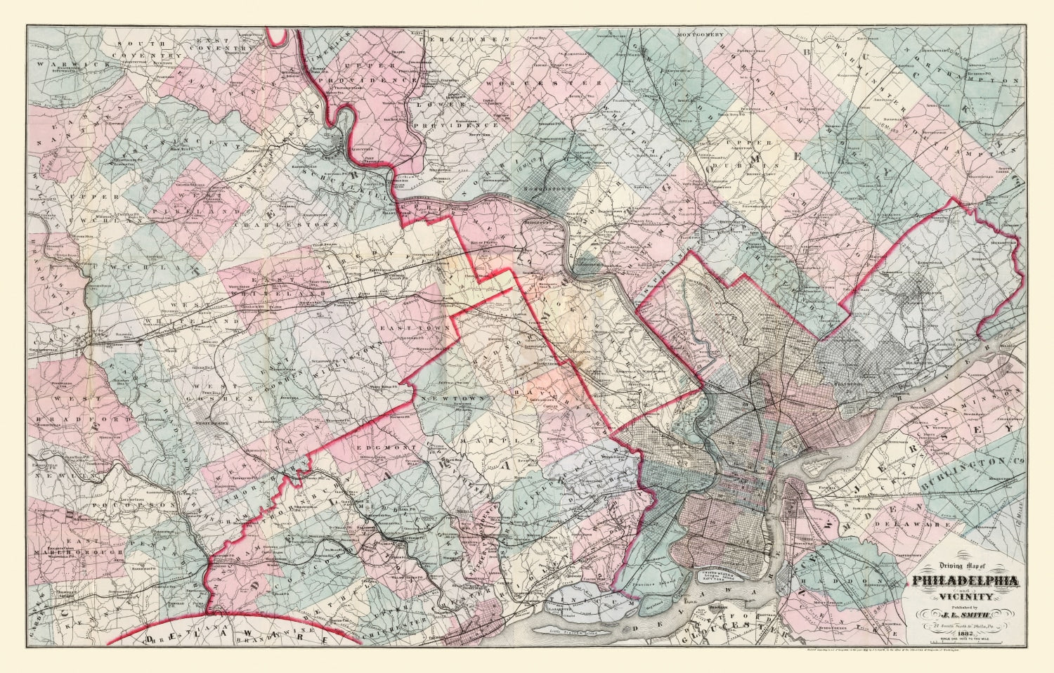 Vintage Map of Philadelphia, Pennsylvania 1882