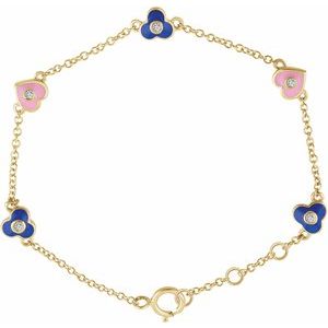 14K Yellow Gold .04 CTW Natural Diamond Flowers & Hearts 5-7" Bracelet