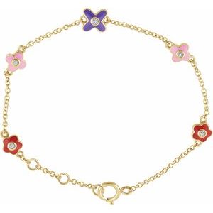 10K Yellow Gold .04 CTW Natural Diamond Youth Flower 5-7" Bracelet