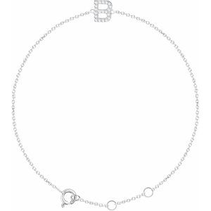 14K White Gold .07 CTW Natural Diamond Initial B 6-7" Bracelet
