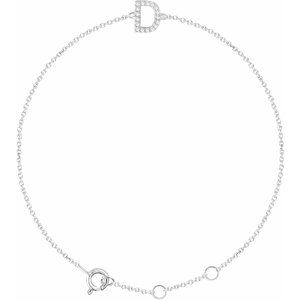 Sterling Silver .06 CTW Lab-Grown Diamond Initial D 6-7" Bracelet