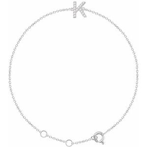 14K White Gold .05 CTW Natural Diamond Initial K 6-7" Bracelet
