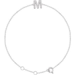 Sterling Silver .07 CTW Lab-Grown Diamond Initial M 6-7" Bracelet