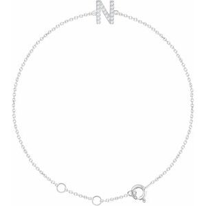 Sterling Silver .06 CTW Lab-Grown Diamond Initial N 6-7" Bracelet