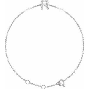 14K White Gold .06 CTW Natural Diamond Initial R 6-7" Bracelet