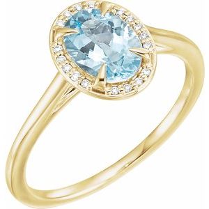 14K Yellow Gold 8x6 mm Natural Aquamarine & .04 CTW Natural Diamond Ring