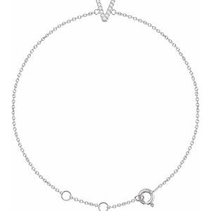 Sterling Silver .05 CTW Lab-Grown Diamond Initial V 6-7" Bracelet