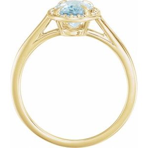 14K Yellow Gold 8x6 mm Natural Aquamarine & .04 CTW Natural Diamond Ring