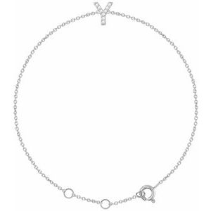 Sterling Silver .04 CTW Lab-Grown Diamond Initial Y 6-7" Bracelet