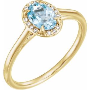 14K Yellow Gold 7x5 mm Natural Aquamarine & .03 CTW Natural Diamond Ring