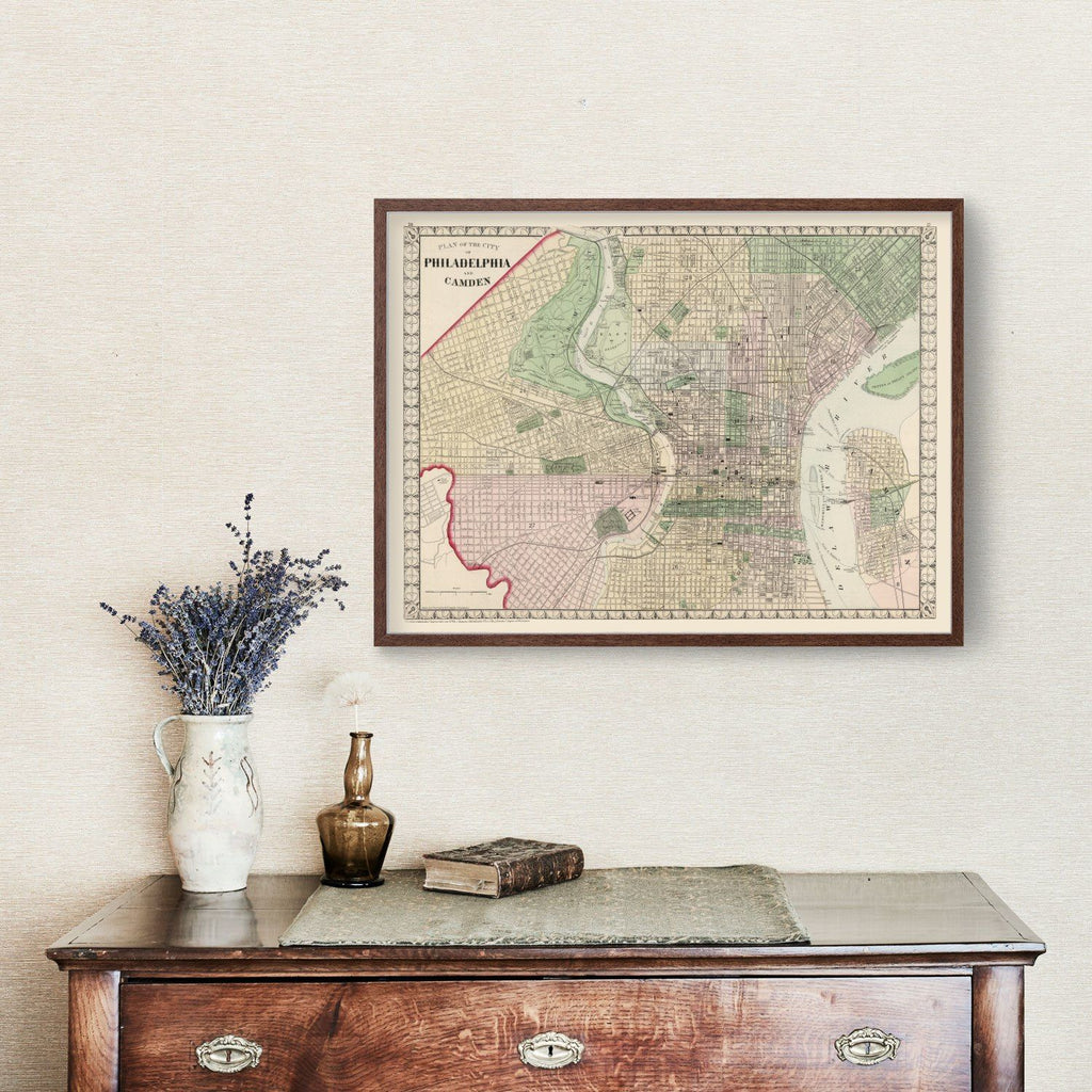 Vintage Map of Philadelphia, Pennsylvania 1874