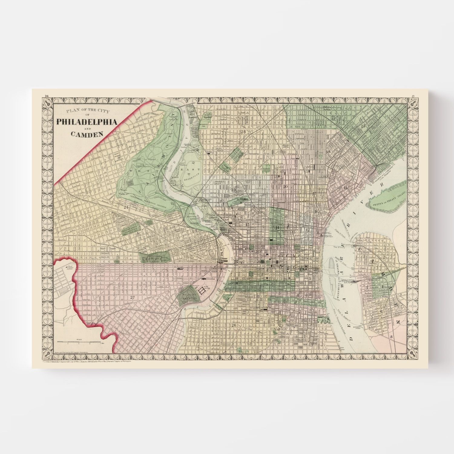 Vintage Map of Philadelphia, Pennsylvania 1874