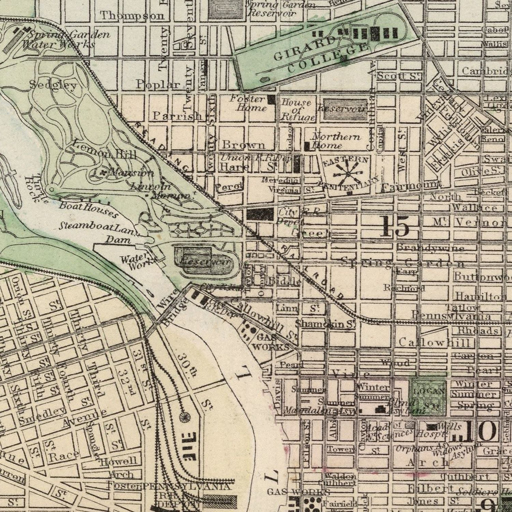 Vintage Map of Philadelphia, Pennsylvania 1874