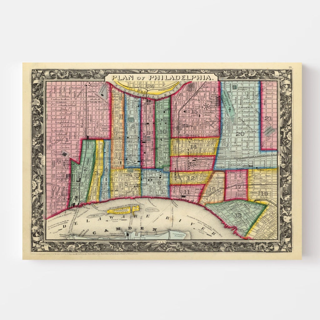 Vintage Map of Philadelphia, Pennsylvania 1860