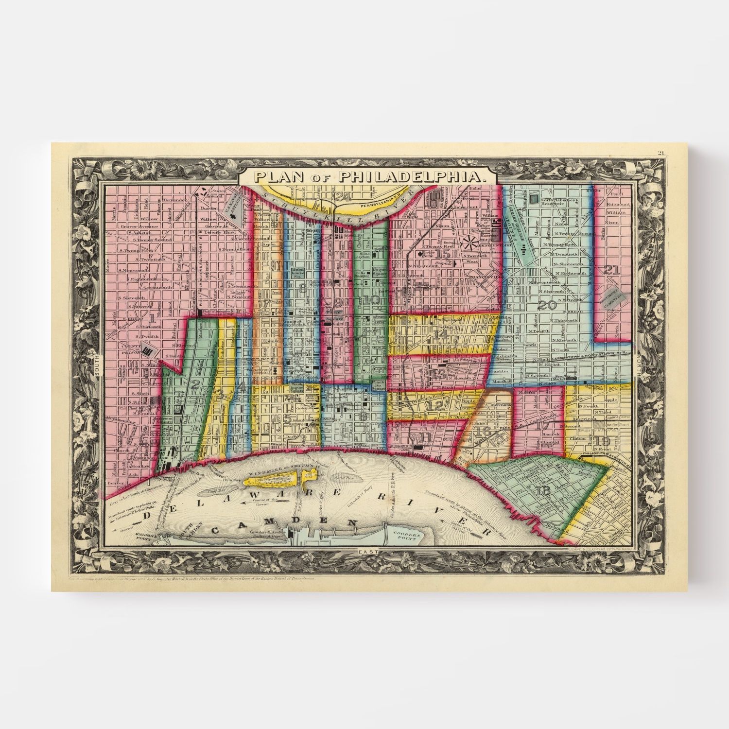 Vintage Map of Philadelphia, Pennsylvania 1860