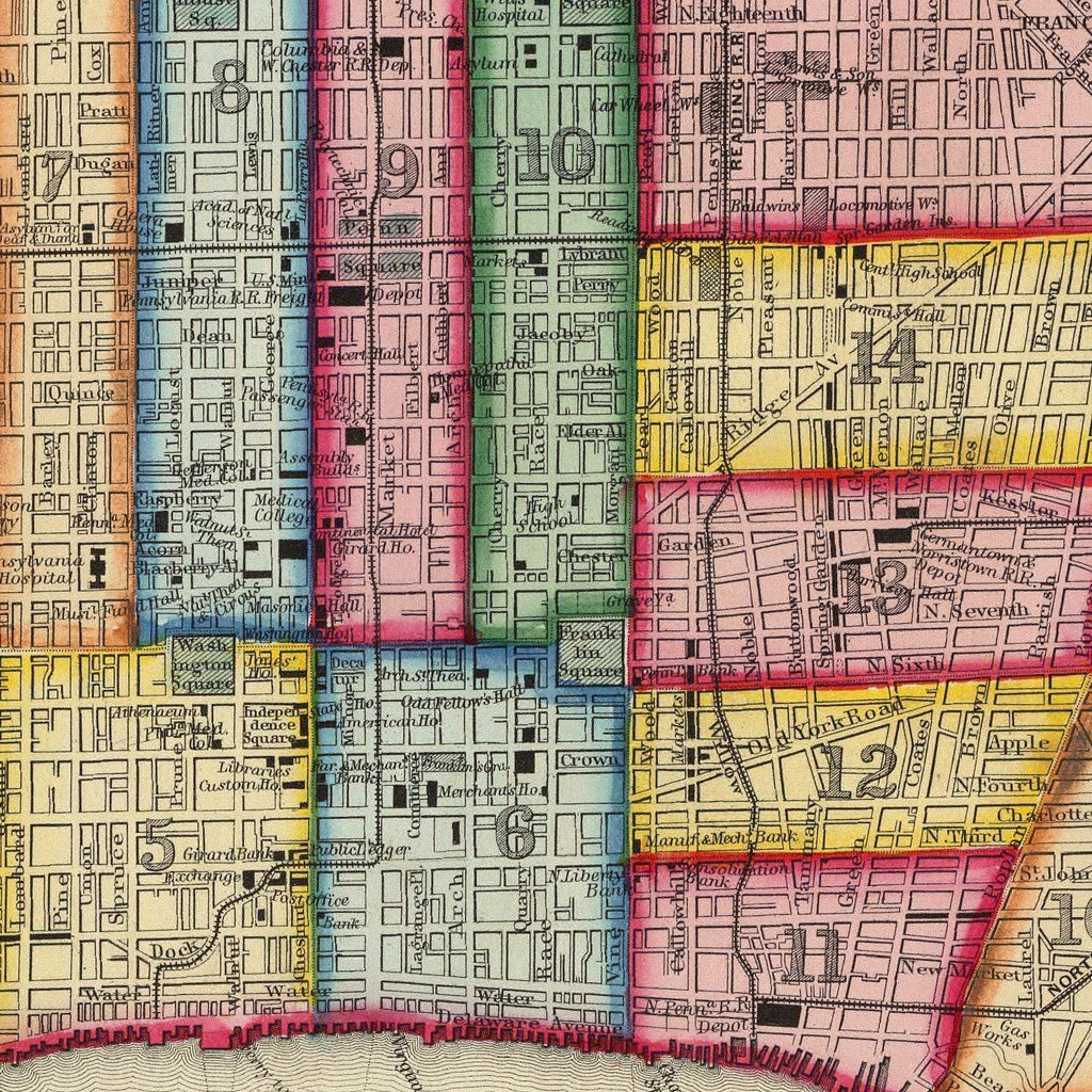 Vintage Map of Philadelphia, Pennsylvania 1860