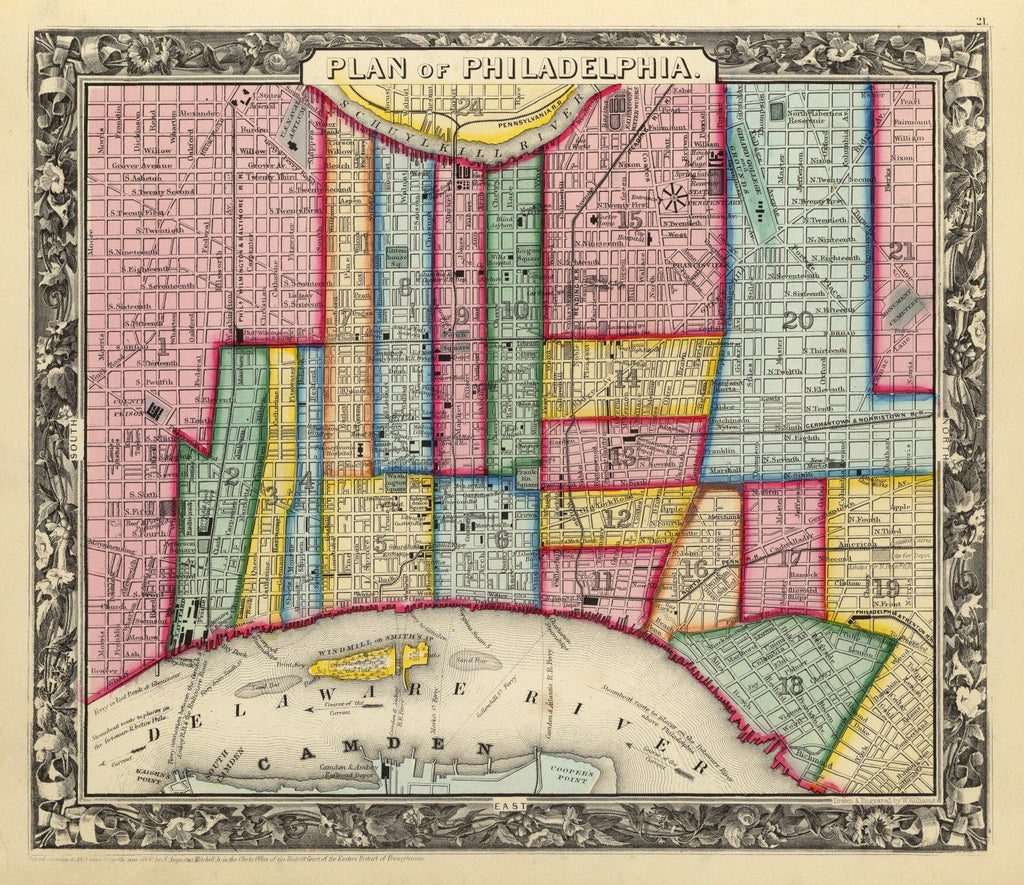 Vintage Map of Philadelphia, Pennsylvania 1860