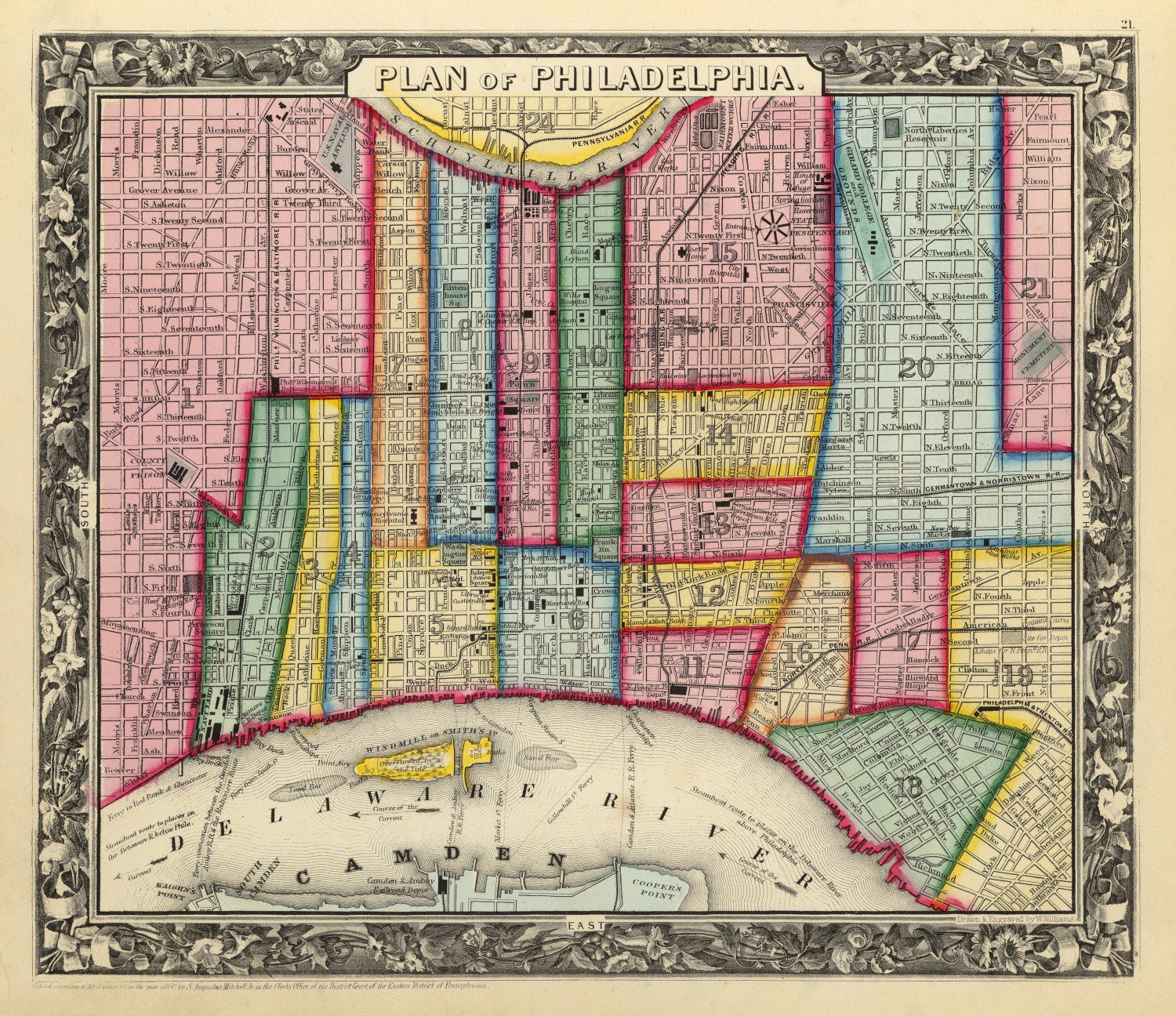 Vintage Map of Philadelphia, Pennsylvania 1860