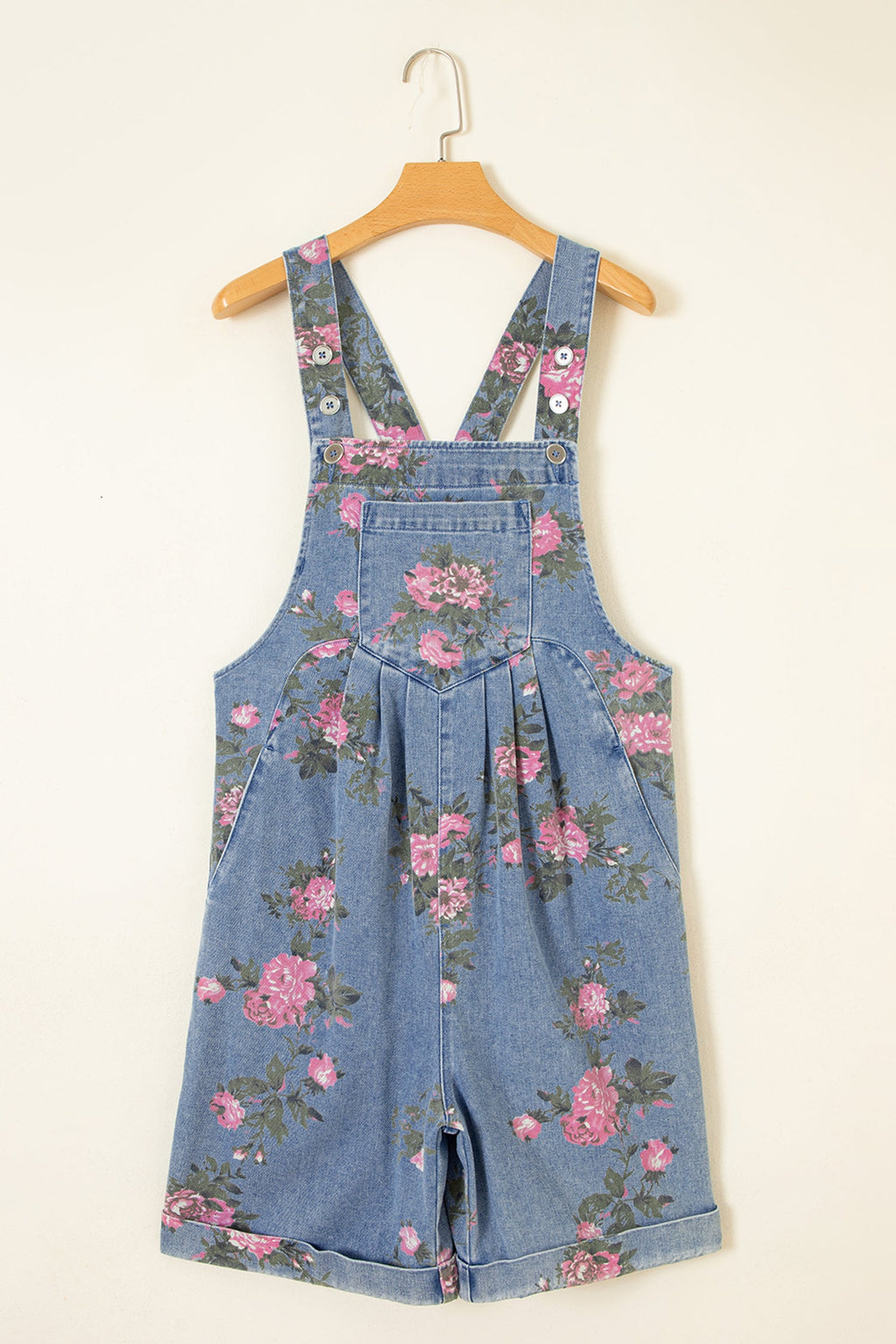 Floral Denim Adjustable Strap Romper