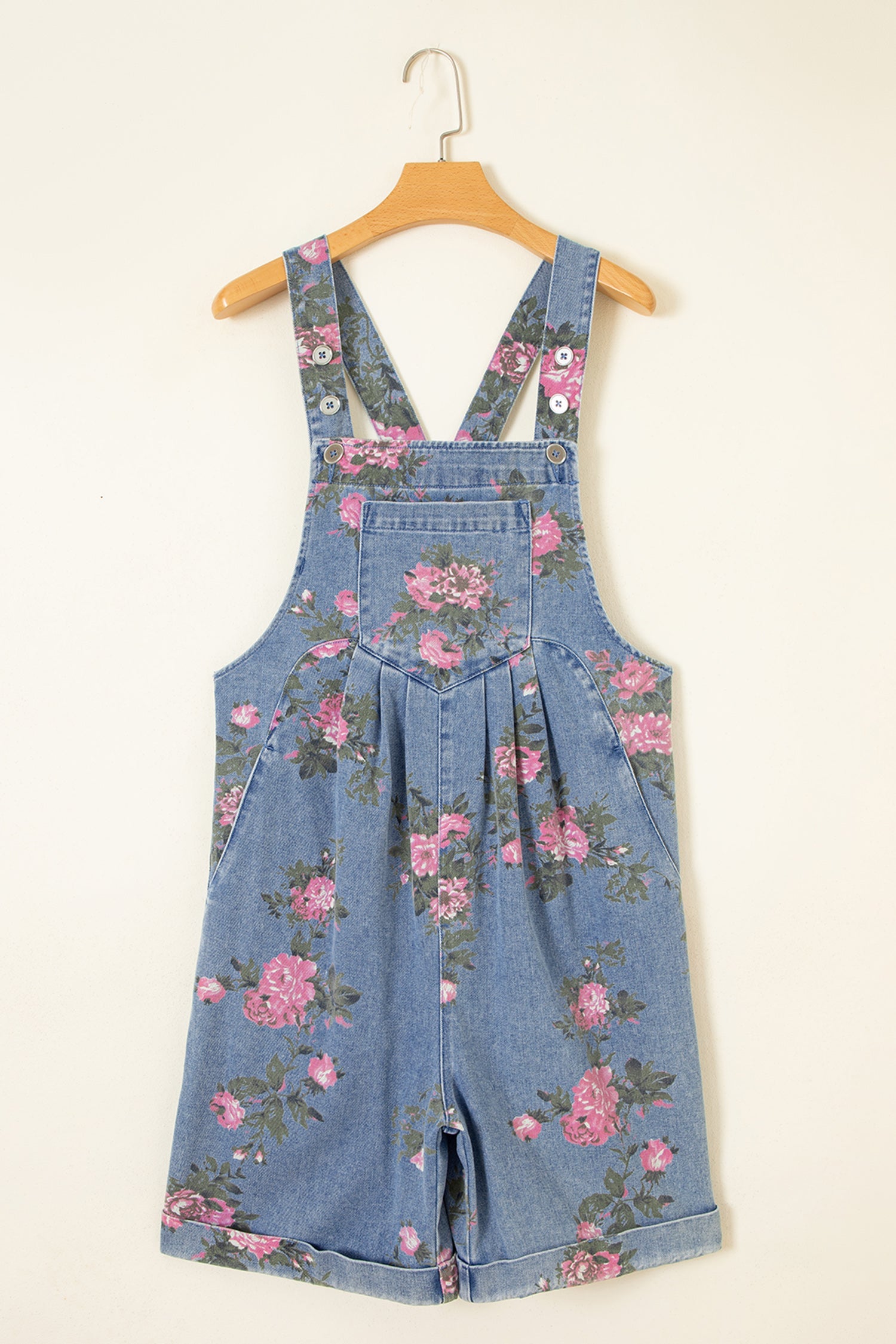 Floral Denim Adjustable Strap Romper