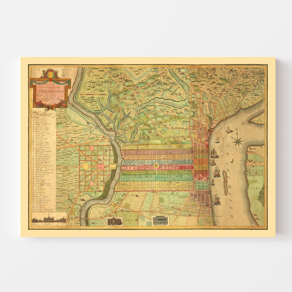 Vintage Map of Philadelphia, Pennsylvania 1802