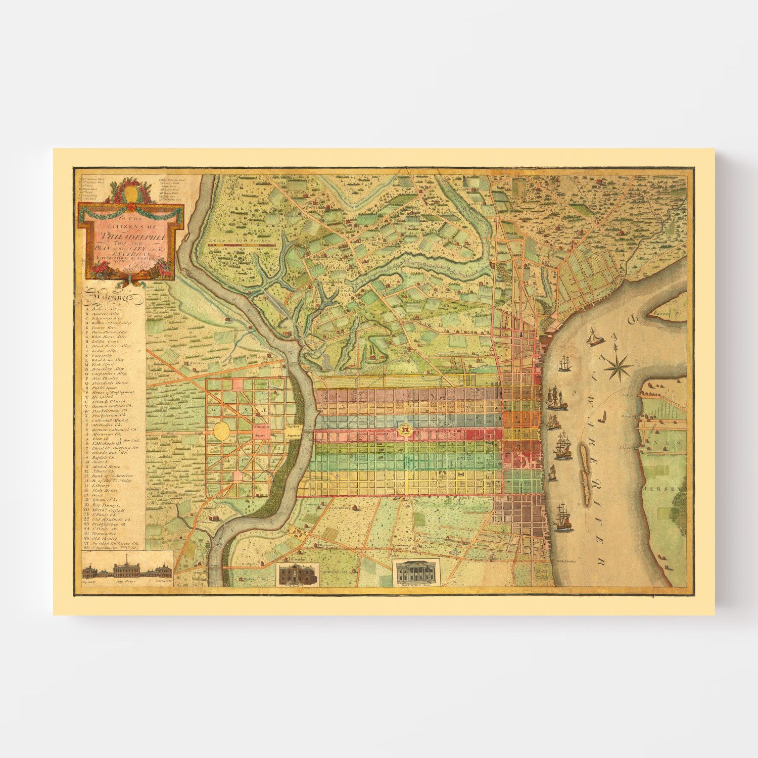 Vintage Map of Philadelphia, Pennsylvania 1802