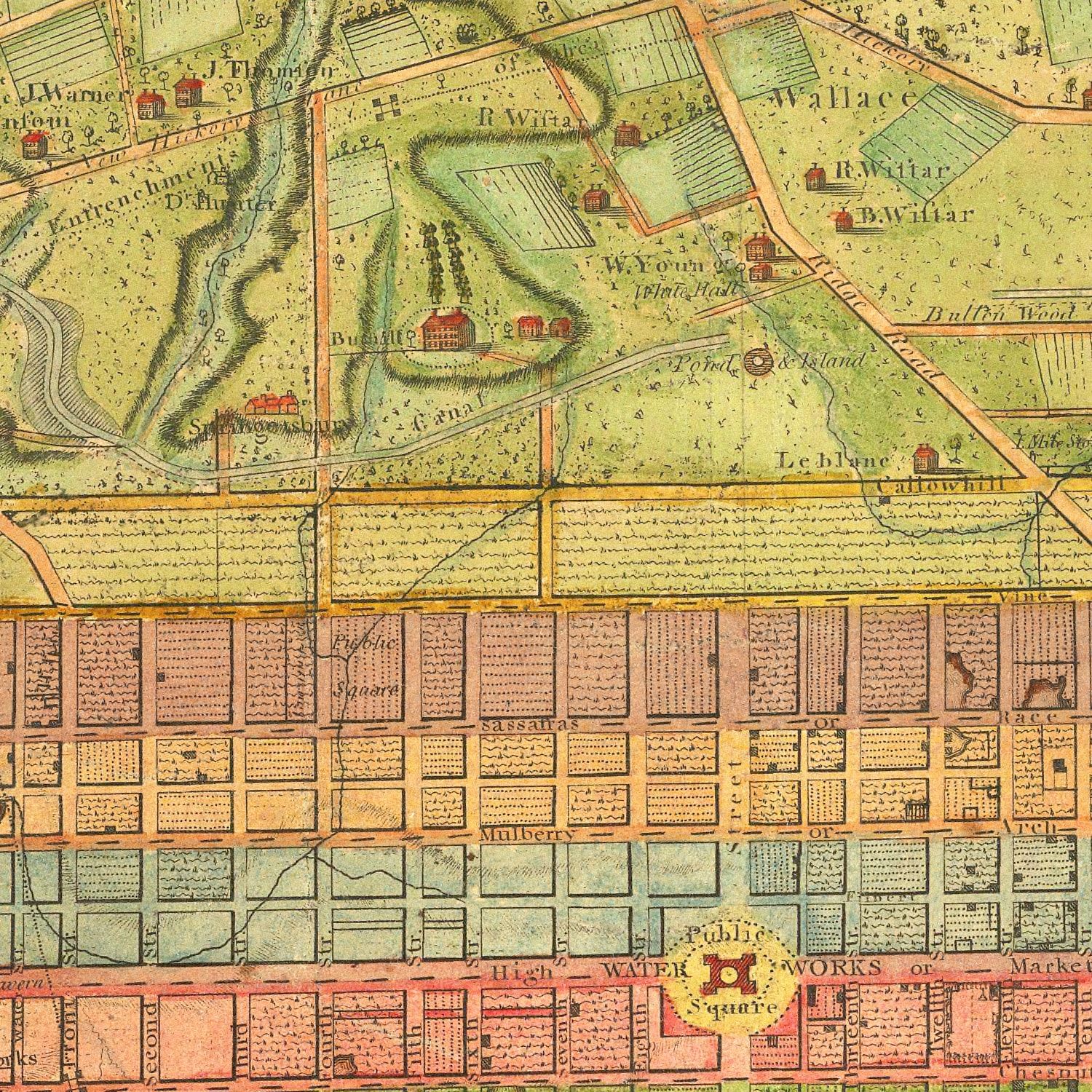 Vintage Map of Philadelphia, Pennsylvania 1802